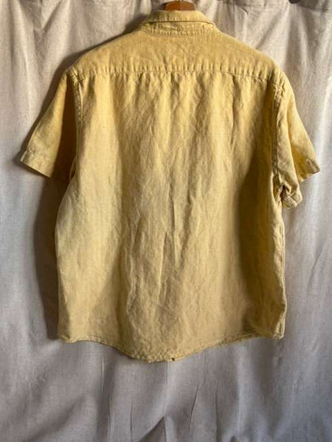 Vintage Yellow Linen Shirt - Short Sleeve Button Down