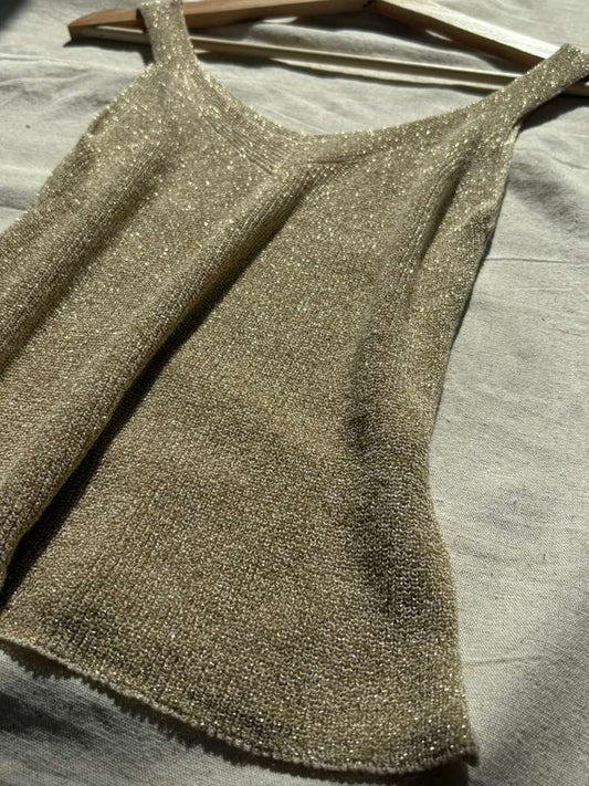 Gold Metallic Knit Crop Top - Sparkle Tank