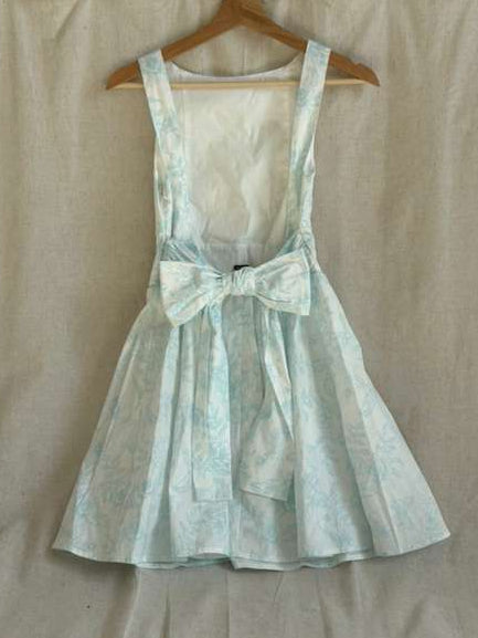 Pastel Blue Floral Dress - Vintage Fit and Flare with Bow