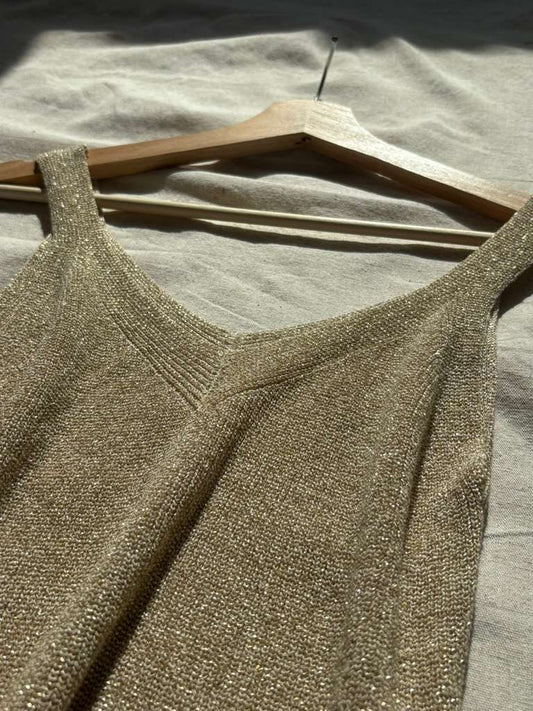 Gold Metallic Knit Crop Top - Sparkle Tank