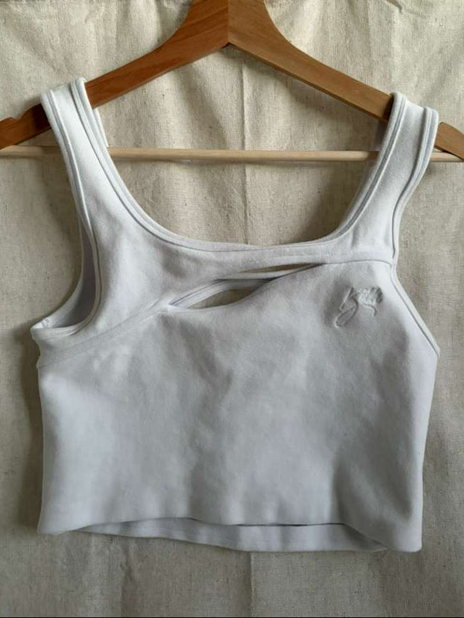 Kith White Athletic Crop Top - Designer Cutout Sports Bra