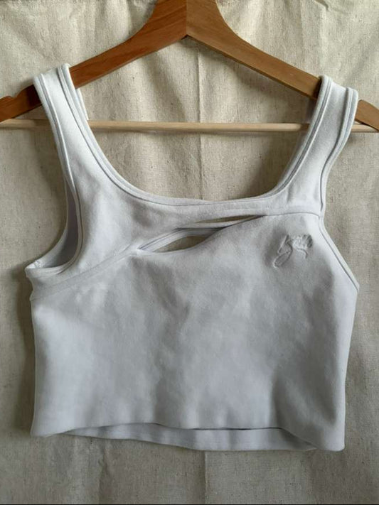 Kith White Athletic Crop Top - Designer Cutout Sports Bra