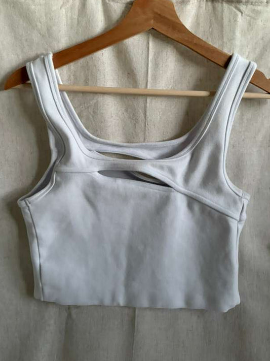 Kith White Athletic Crop Top - Designer Cutout Sports Bra
