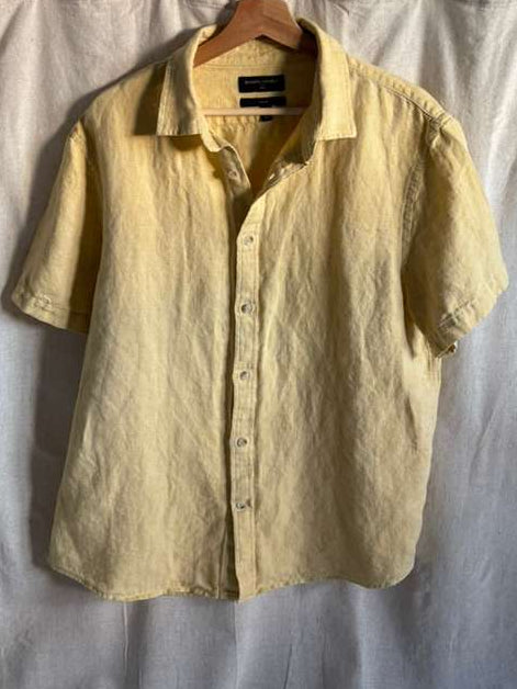 Vintage Yellow Linen Shirt - Short Sleeve Button Down