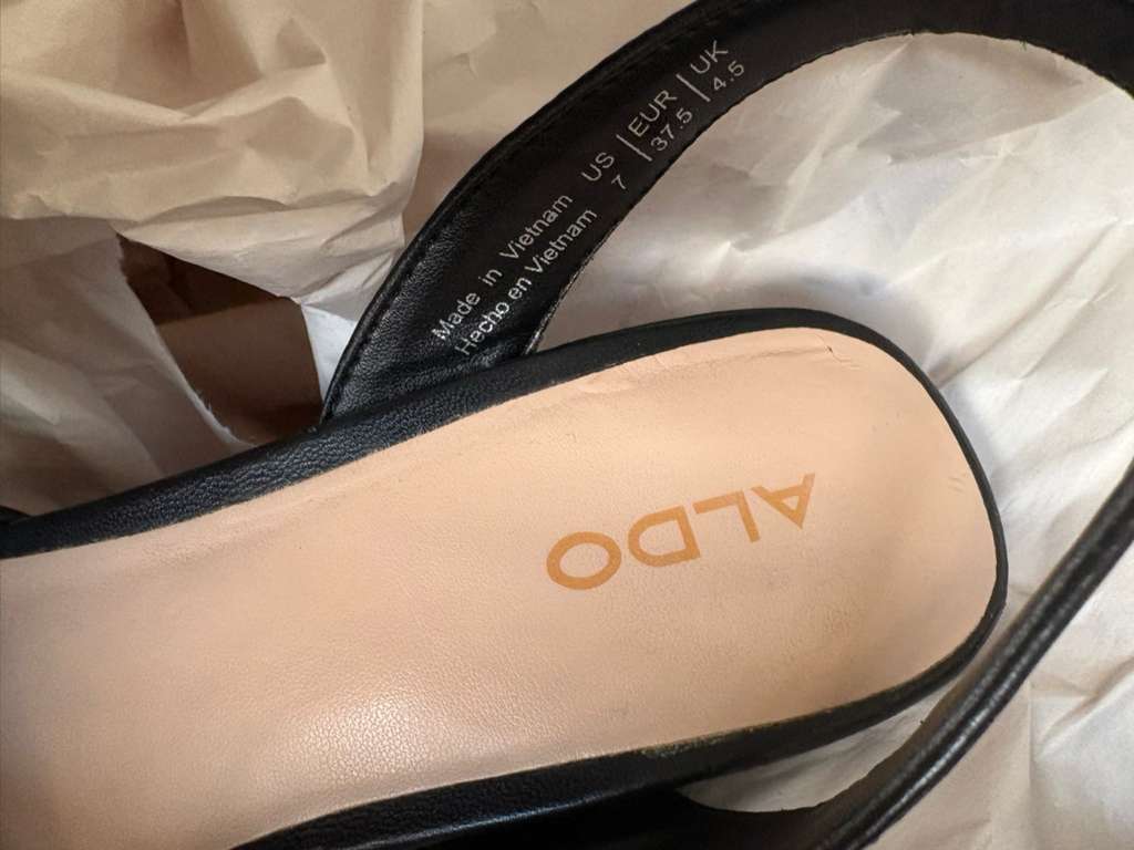 ALDO Black Strappy Heels - Leopard Print Detail Size 7