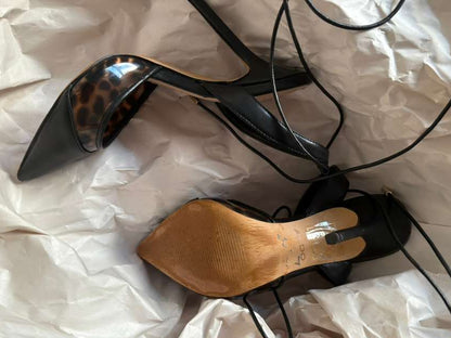ALDO Black Strappy Heels - Leopard Print Detail Size 7