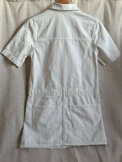 White Utility Shirt Dress - Belted Short Sleeve with Pockets