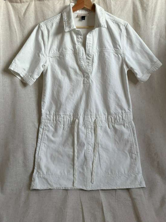 White Utility Shirt Dress - Belted Short Sleeve with Pockets