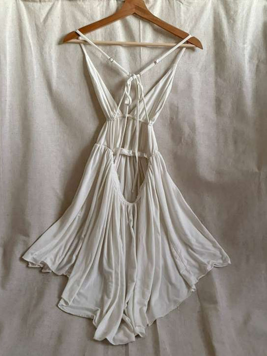 White Flowy Summer Dress - Vintage Boho Style