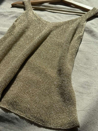Gold Metallic Knit Crop Top - Sparkle Tank