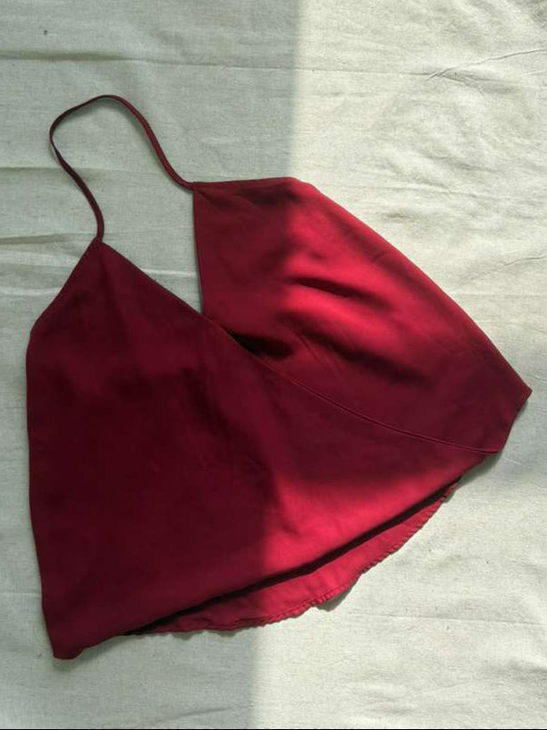 Burgundy Open Back Crop Top - Strappy Party Top