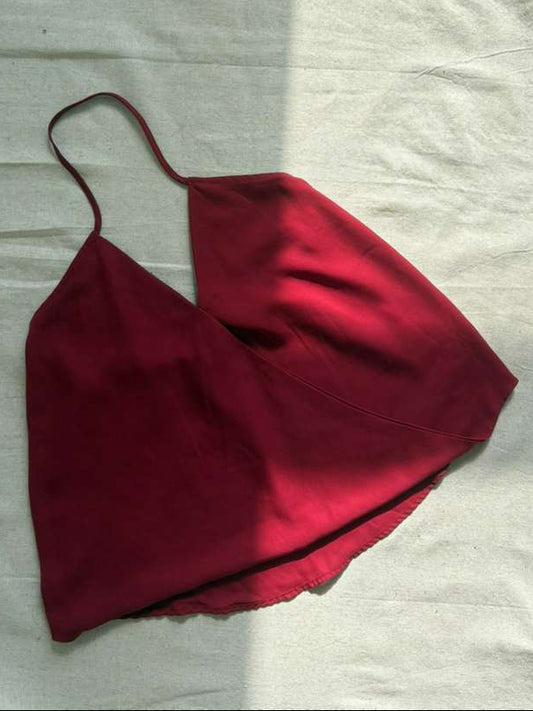 Burgundy Open Back Crop Top - Strappy Party Top