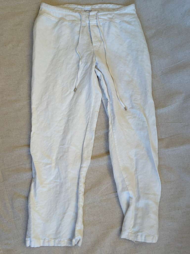 Calvin Klein White Linen Drawstring Pants - Relaxed Fit