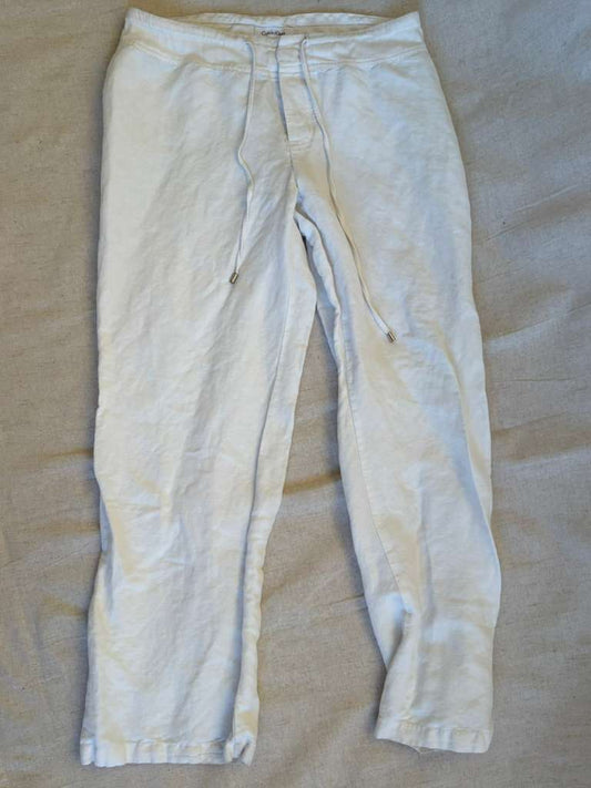 Calvin Klein White Linen Drawstring Pants - Relaxed Fit
