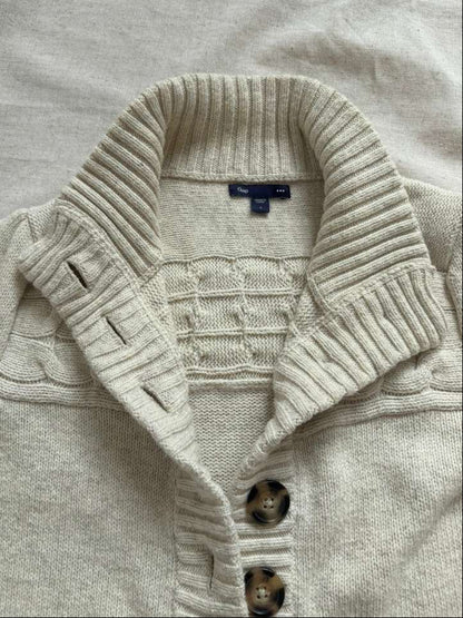 Gap Cream Cable Knit Cardigan - Short Sleeve Button Up