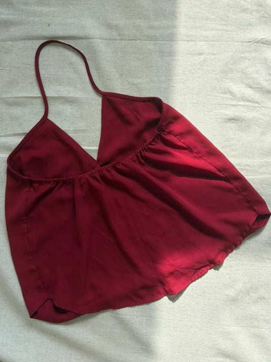 Burgundy Open Back Crop Top - Strappy Party Top