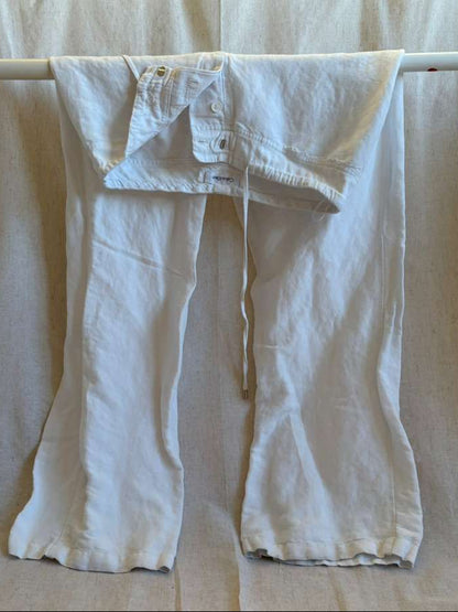 Calvin Klein White Linen Drawstring Pants - Relaxed Fit