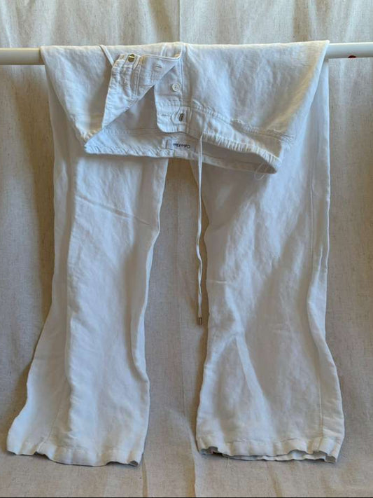 Calvin Klein White Linen Drawstring Pants - Relaxed Fit